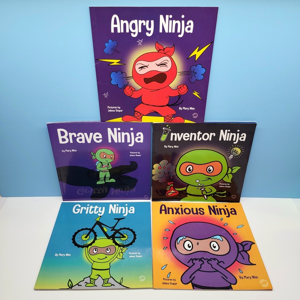 Mary Nhin‎ NINJA Book Lot of 5 • Inventor, Brave, Angry, Gritty, Anxious Ninja